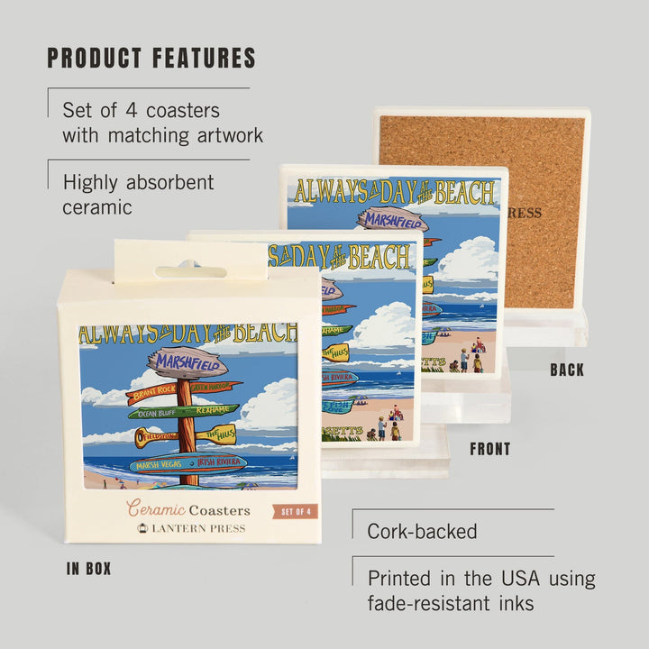 Marshfield, Massachusetts, Sign Destinations, Coasters Coasters Lantern Press