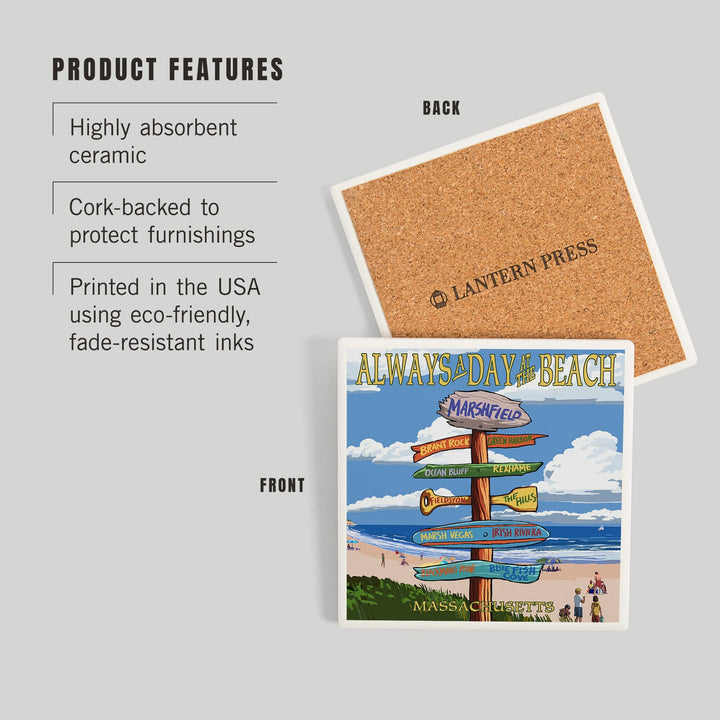 Marshfield, Massachusetts, Sign Destinations, Coasters Coasters Lantern Press