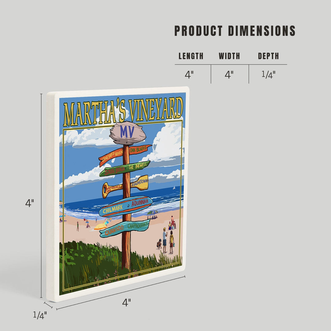 Martha's Vineyard, Massachusetts, Destinations Sign, Coasters Coasters Lantern Press