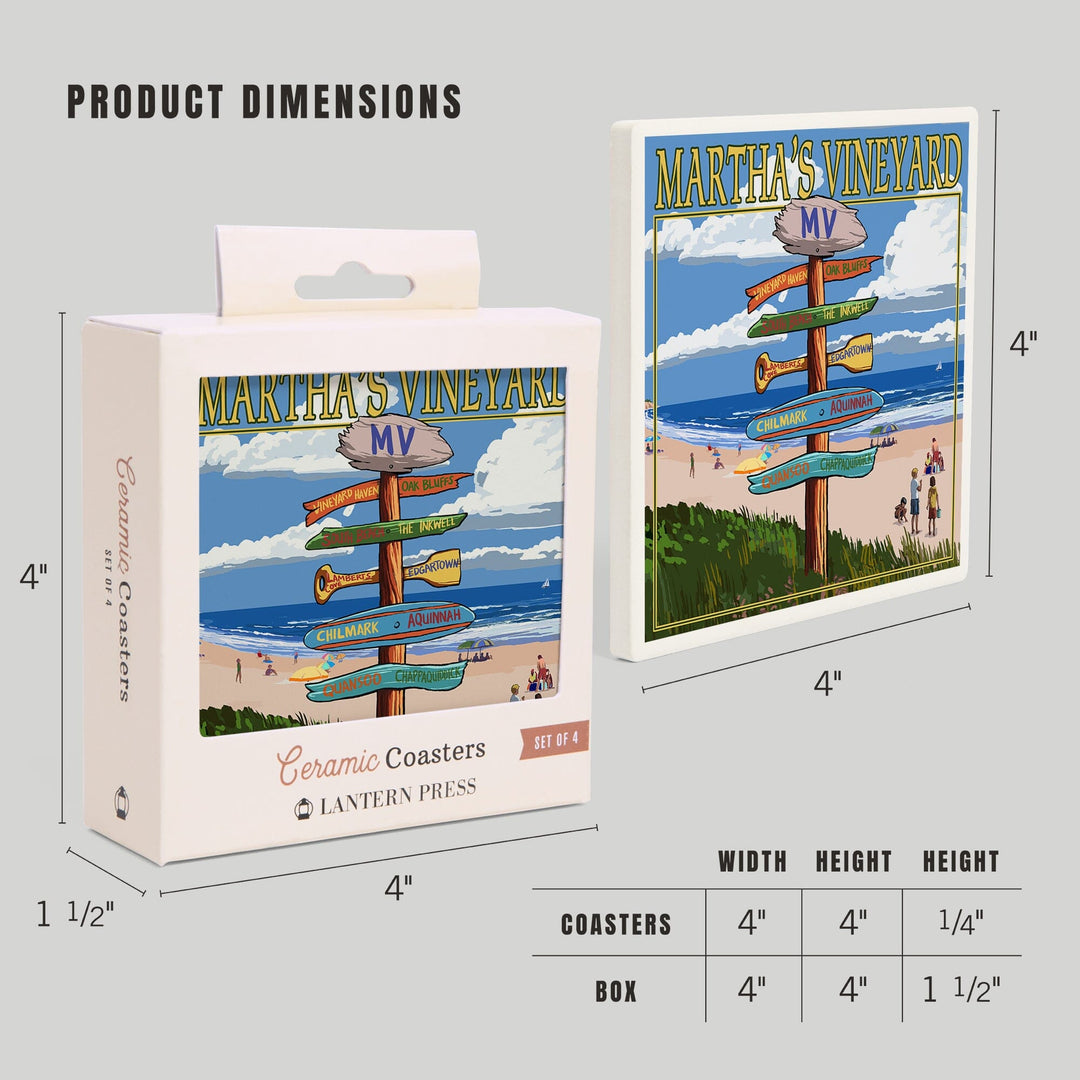 Martha's Vineyard, Massachusetts, Destinations Sign, Coasters Coasters Lantern Press