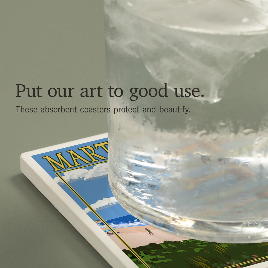 Martha's Vineyard, Massachusetts, Destinations Sign, Coasters Coasters Lantern Press