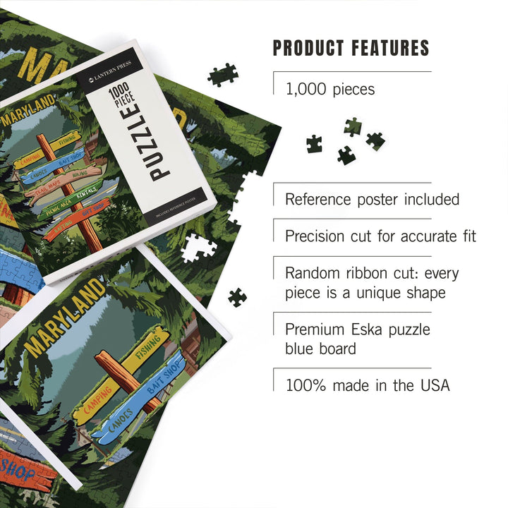 Maryland, Signpost, Forest and Camp, Jigsaw Puzzle Puzzle Lantern Press