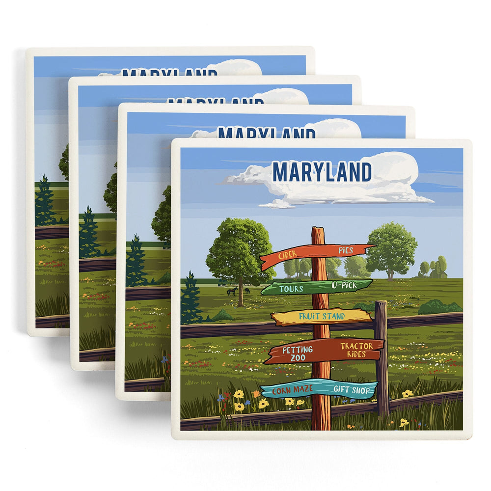 Maryland, Signpost, Orchard, Coasters Coasters Lantern Press