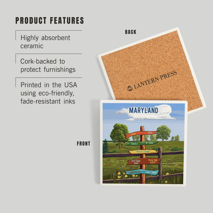 Maryland, Signpost, Orchard, Coasters Coasters Lantern Press