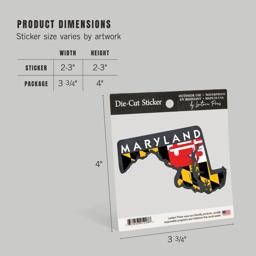 Maryland, State and Flag Design, Contour, Lantern Press Artwork, Vinyl Sticker - Lantern Press