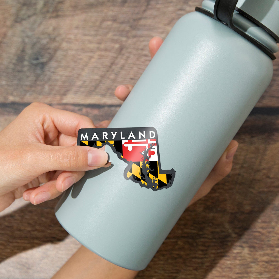 Maryland, State and Flag Design, Contour, Lantern Press Artwork, Vinyl Sticker - Lantern Press