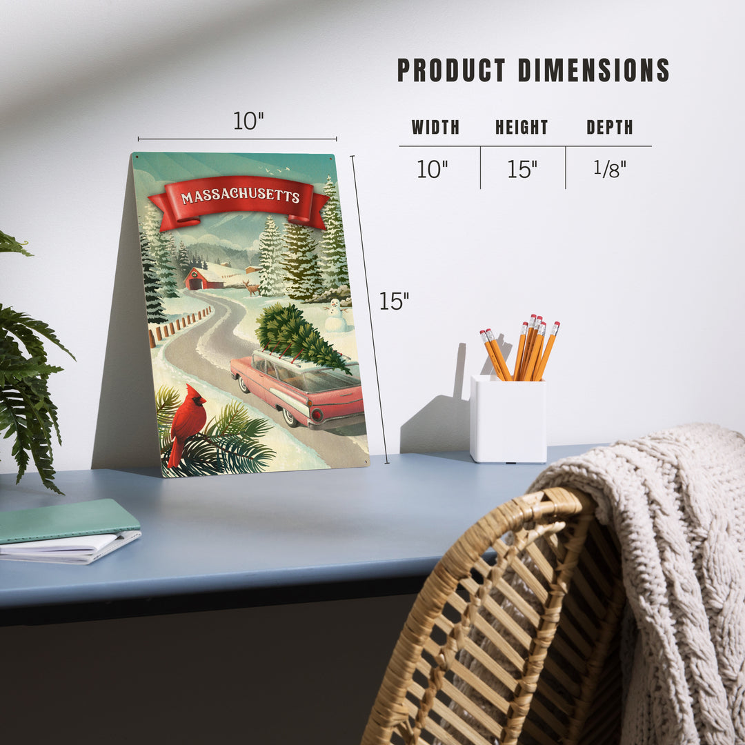 Massachusetts, Christmas Holiday Tradition, Wood Signs and Postcards Wood Lantern Press