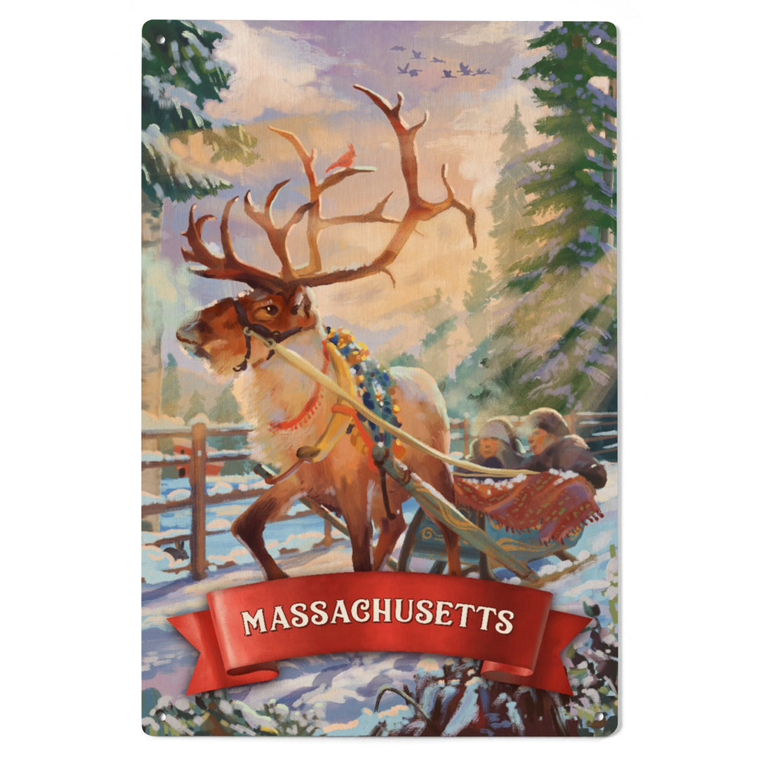 Massachusetts, Christmas Sleigh Ride, Wood Signs and Postcards Wood Lantern Press