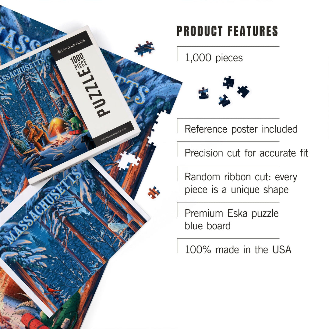 Massachusetts, Find Your Inner Squatch, Camping Bigfoot, Jigsaw Puzzle Puzzle Lantern Press