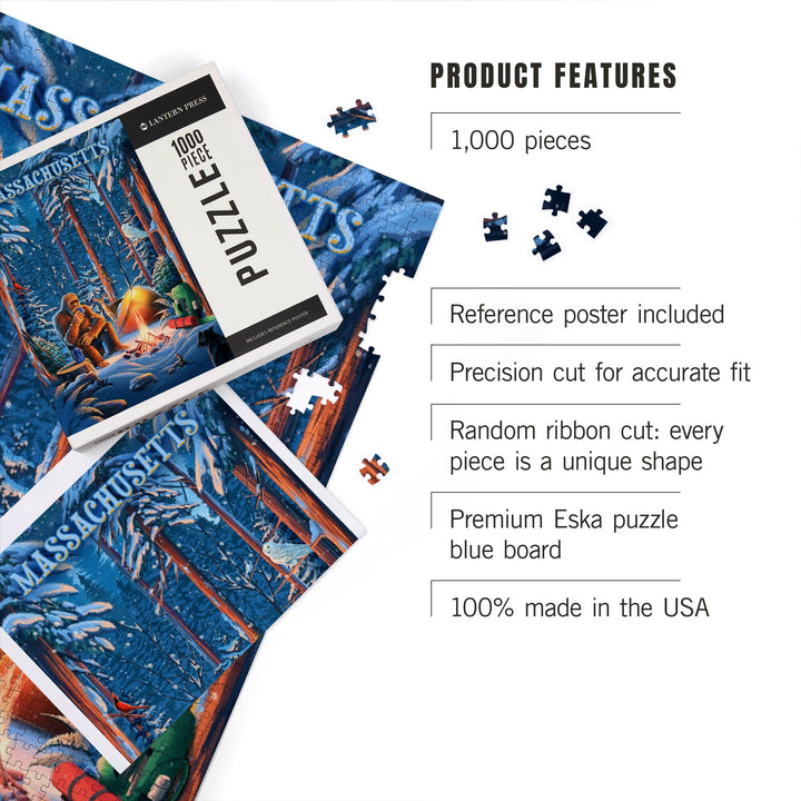 Massachusetts, Find Your Inner Squatch, Camping Bigfoot, Jigsaw Puzzle Puzzle Lantern Press