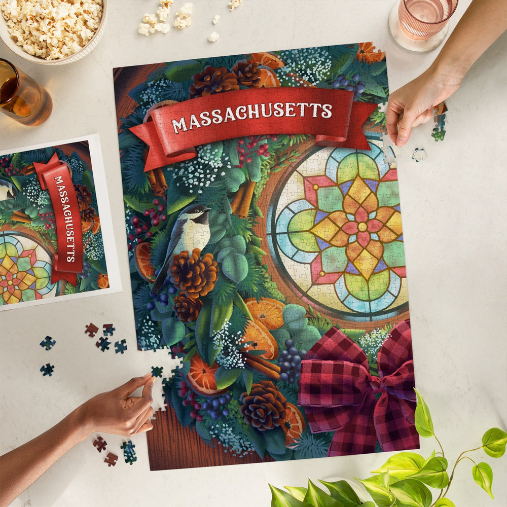 Massachusetts, Front Door with Wreath, Jigsaw Puzzle Puzzle Lantern Press