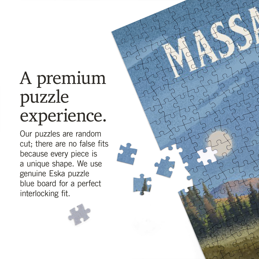 Massachusetts, Lithograph, Reflection Pond and Bull Moose, Jigsaw Puzzle Puzzle Lantern Press