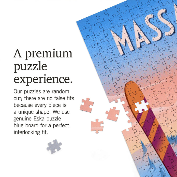 Massachusetts, Prepare for Takeoff, Skis in Snowbank, Jigsaw Puzzle Puzzle Lantern Press