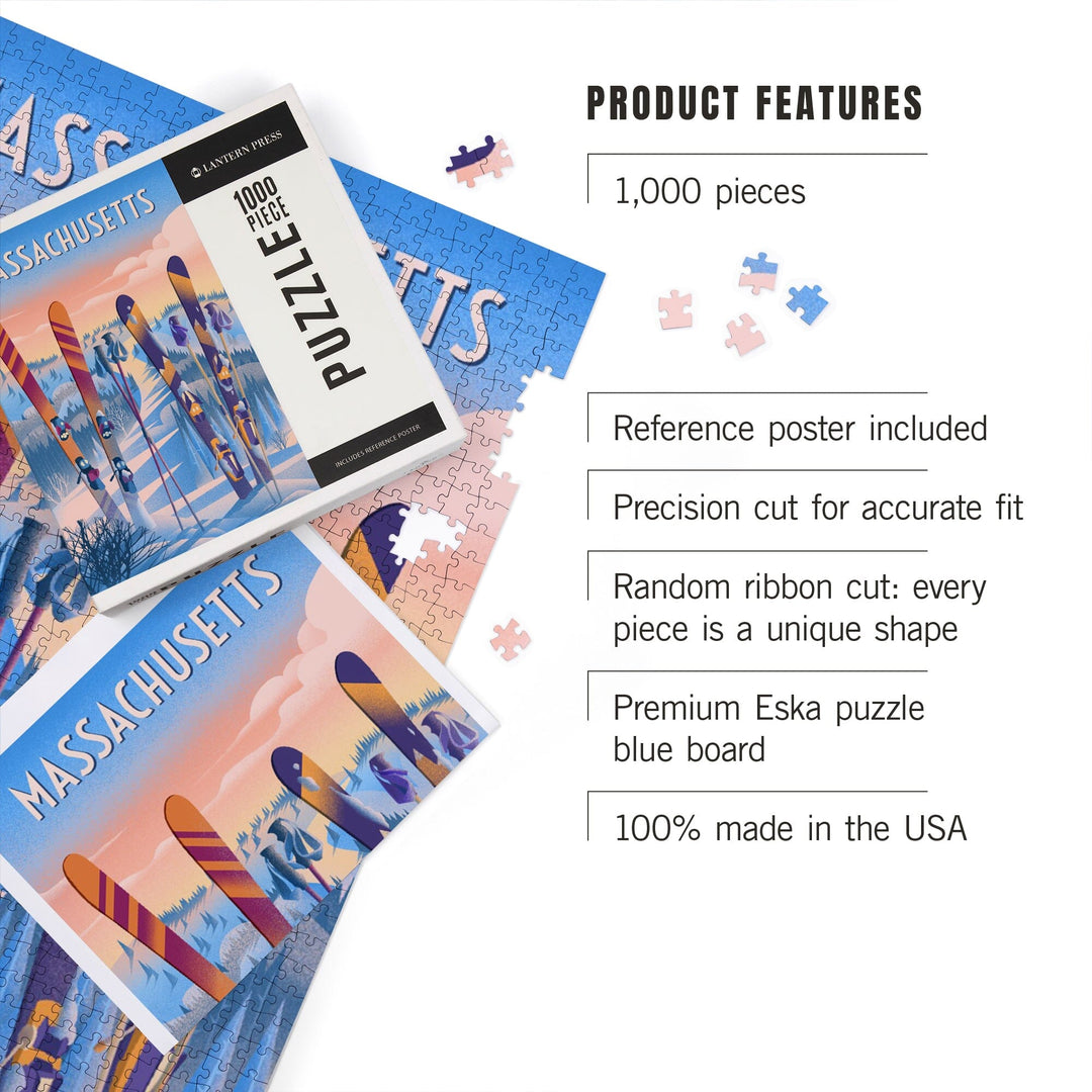 Massachusetts, Prepare for Takeoff, Skis in Snowbank, Jigsaw Puzzle Puzzle Lantern Press
