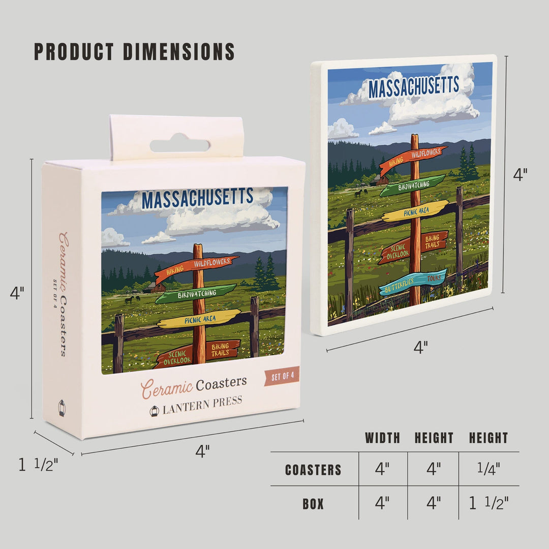 Massachusetts, Signpost, Meadow, Coasters Coasters Lantern Press