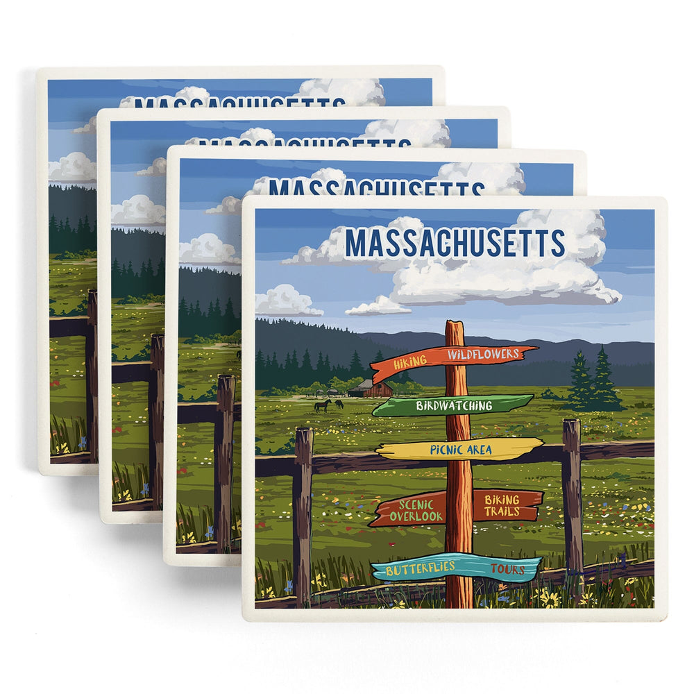 Massachusetts, Signpost, Meadow, Coasters Coasters Lantern Press