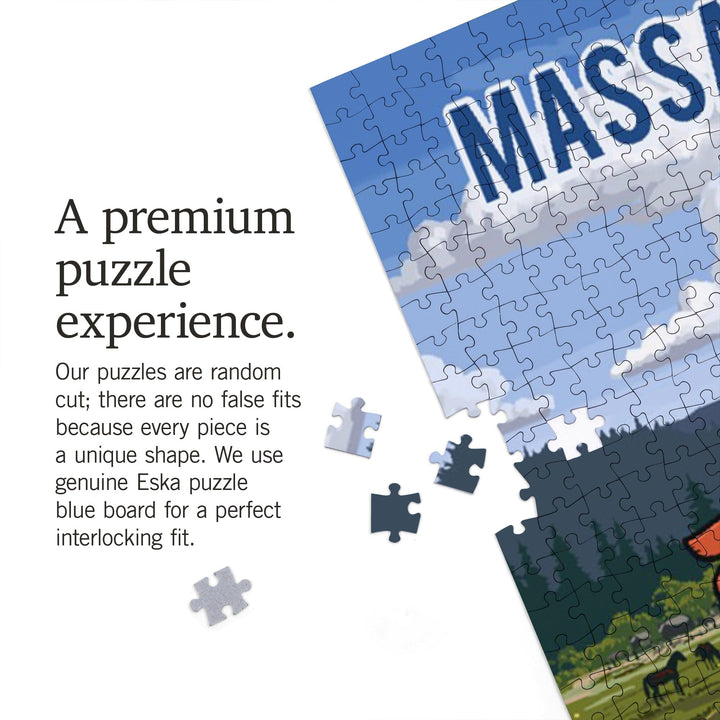 Massachusetts, Signpost, Meadow, Jigsaw Puzzle Puzzle Lantern Press