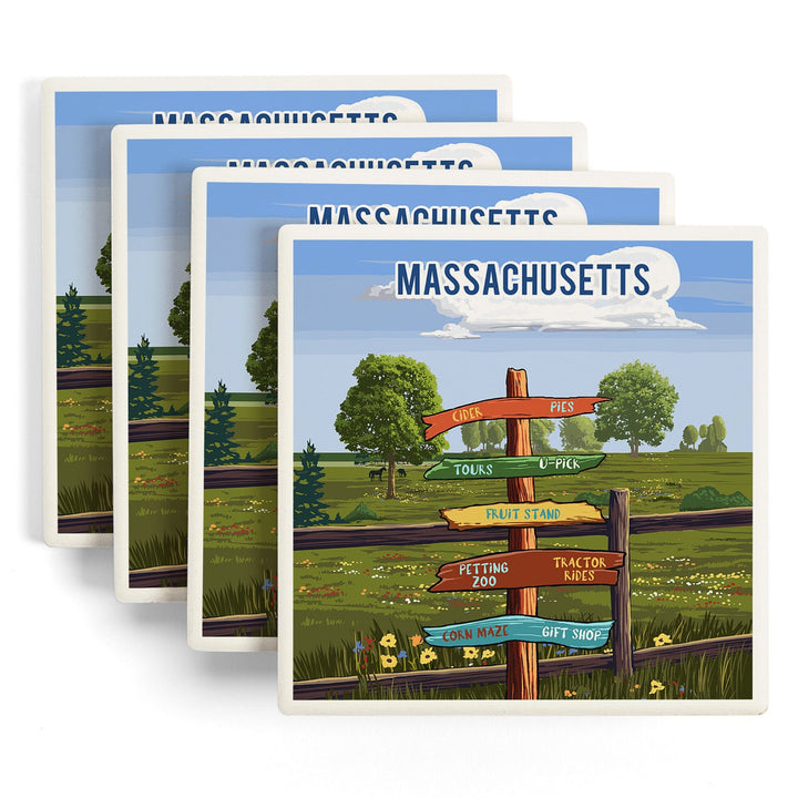 Massachusetts, Signpost, Orchard, Coasters Coasters Lantern Press