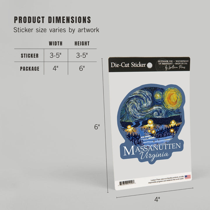 Massanutten, Virginia, Starry Night, Ski Resort, Contour, Vinyl Sticker Sticker Lantern Press