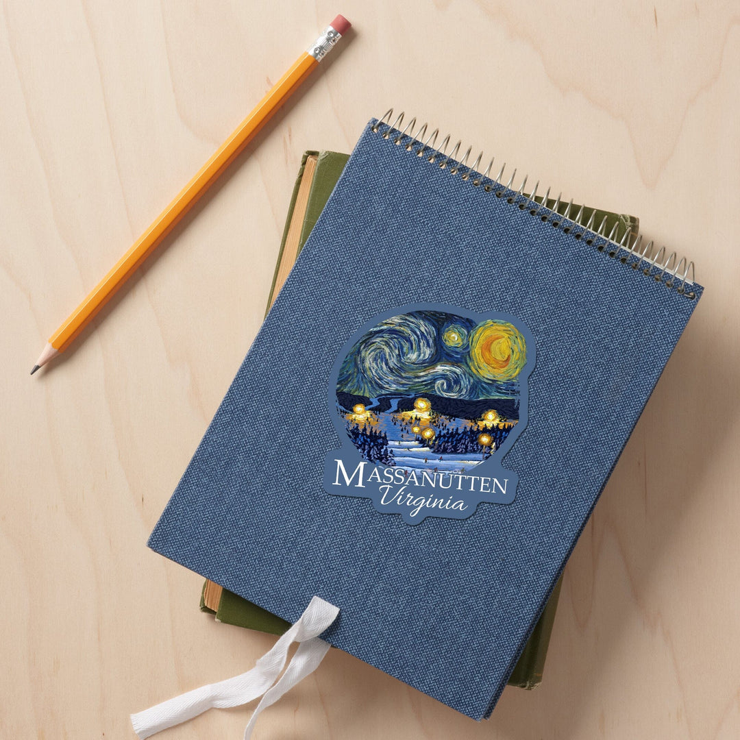 Massanutten, Virginia, Starry Night, Ski Resort, Contour, Vinyl Sticker Sticker Lantern Press