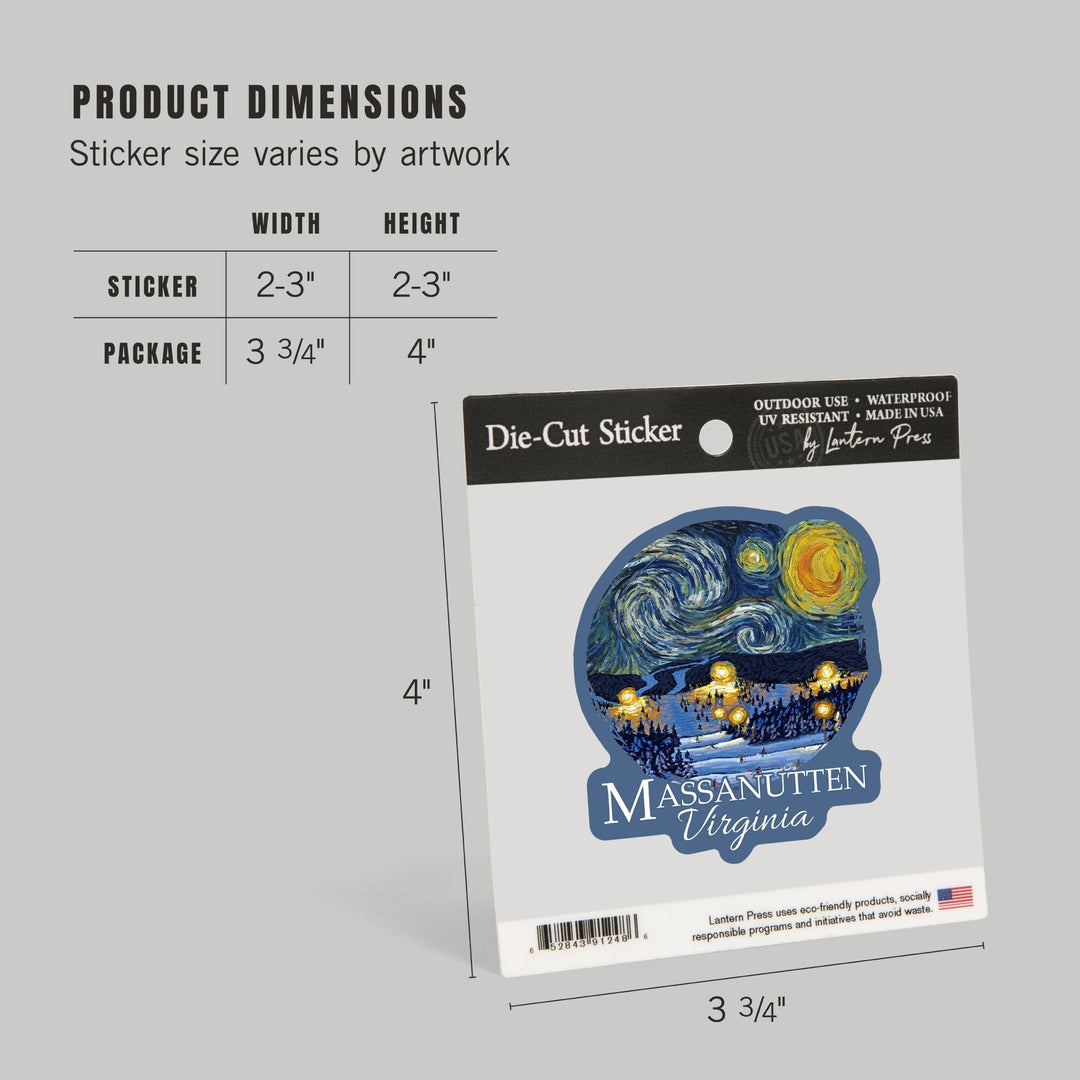 Massanutten, Virginia, Starry Night, Ski Resort, Contour, Vinyl Sticker Sticker Lantern Press