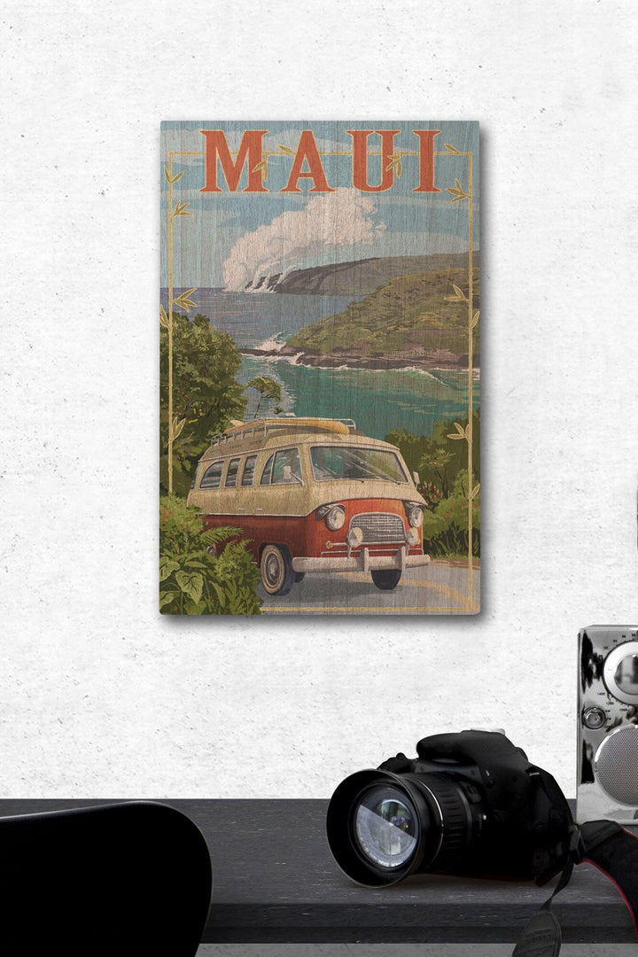 Maui, Hawaii, Camper Van, Lantern Press Artwork, Wood Signs and Postcards - Lantern Press