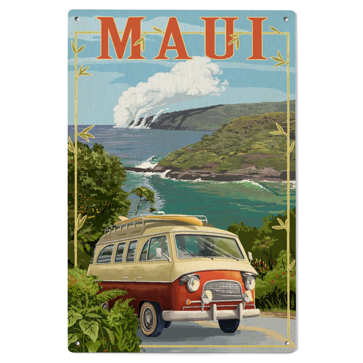 Maui, Hawaii, Camper Van, Lantern Press Artwork, Wood Signs and Postcards - Lantern Press