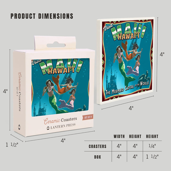 Maui, Hawaii, Mermaid Vintage Sign, Coasters Coasters Lantern Press