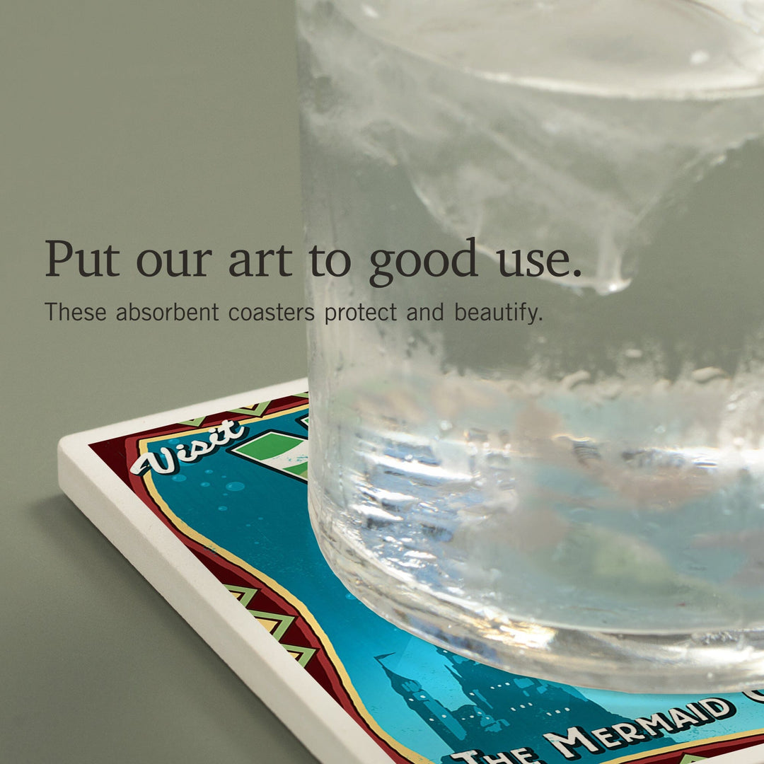 Maui, Hawaii, Mermaid Vintage Sign, Coasters Coasters Lantern Press