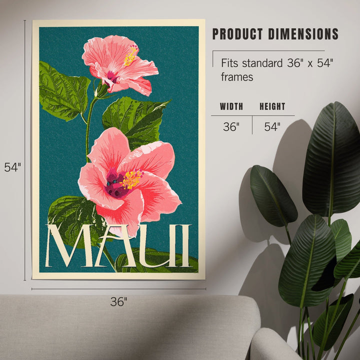 Maui, Hawaii, Pink Hibiscus Flower Letterpress, Art & Giclee Prints - Lantern Press