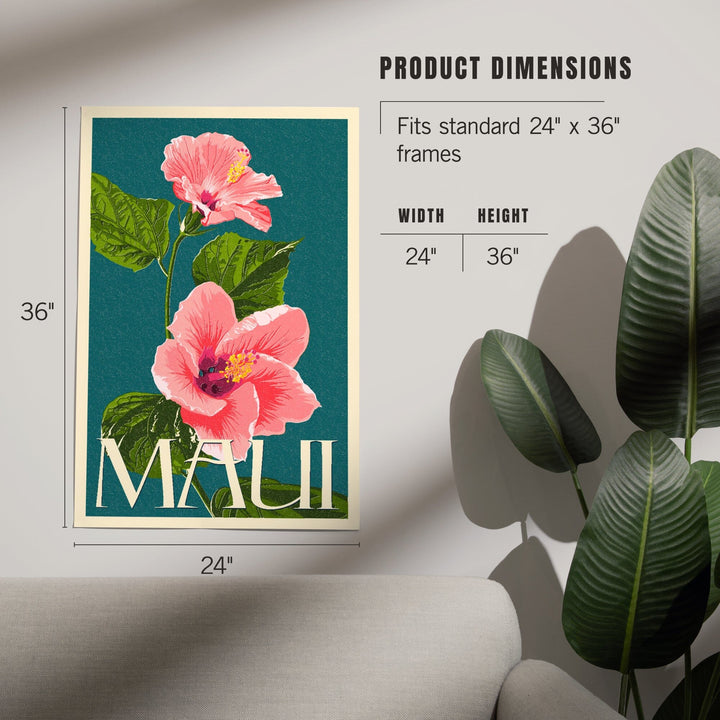 Maui, Hawaii, Pink Hibiscus Flower Letterpress, Art & Giclee Prints - Lantern Press