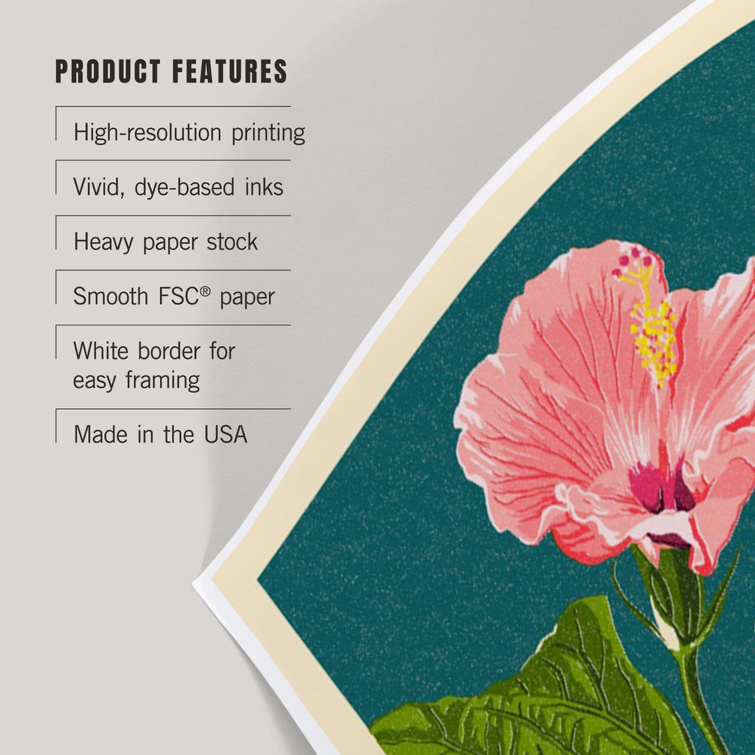 Maui, Hawaii, Pink Hibiscus Flower Letterpress, Art & Giclee Prints - Lantern Press