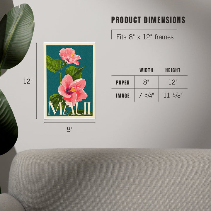 Maui, Hawaii, Pink Hibiscus Flower Letterpress, Art & Giclee Prints - Lantern Press