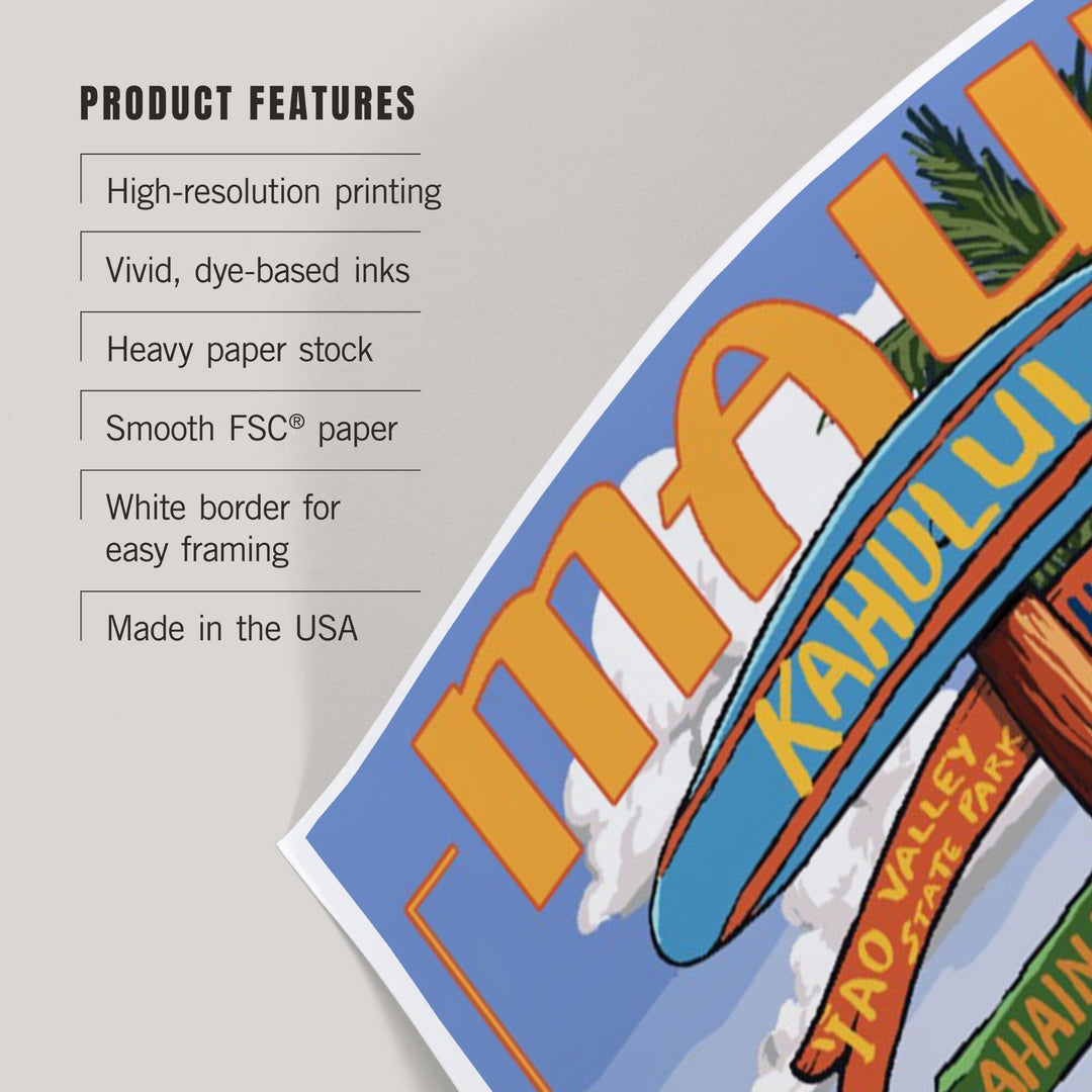 Maui, Hawaii, Signpost, Art & Giclee Prints - Lantern Press