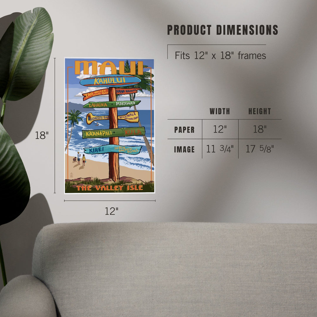 Maui, Hawaii, Signpost, Art & Giclee Prints - Lantern Press