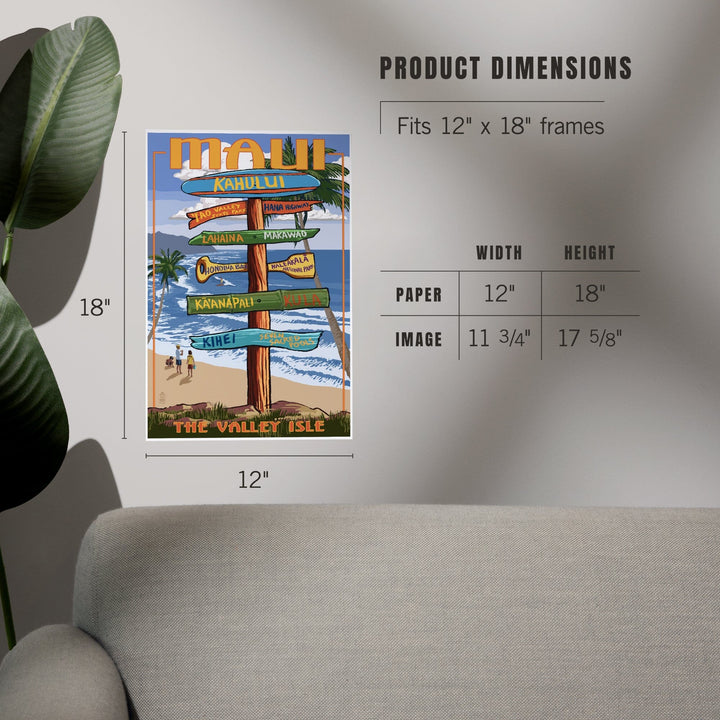 Maui, Hawaii, Signpost, Art & Giclee Prints - Lantern Press