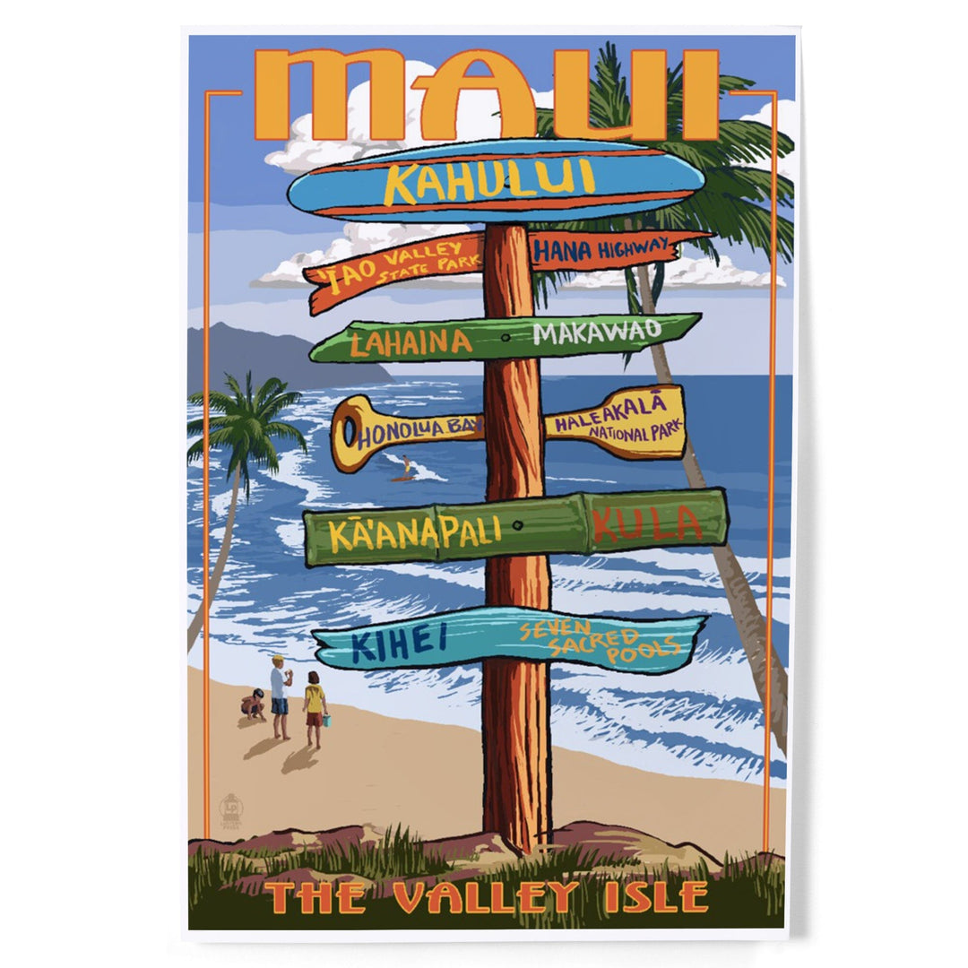 Maui, Hawaii, Signpost, Art & Giclee Prints - Lantern Press