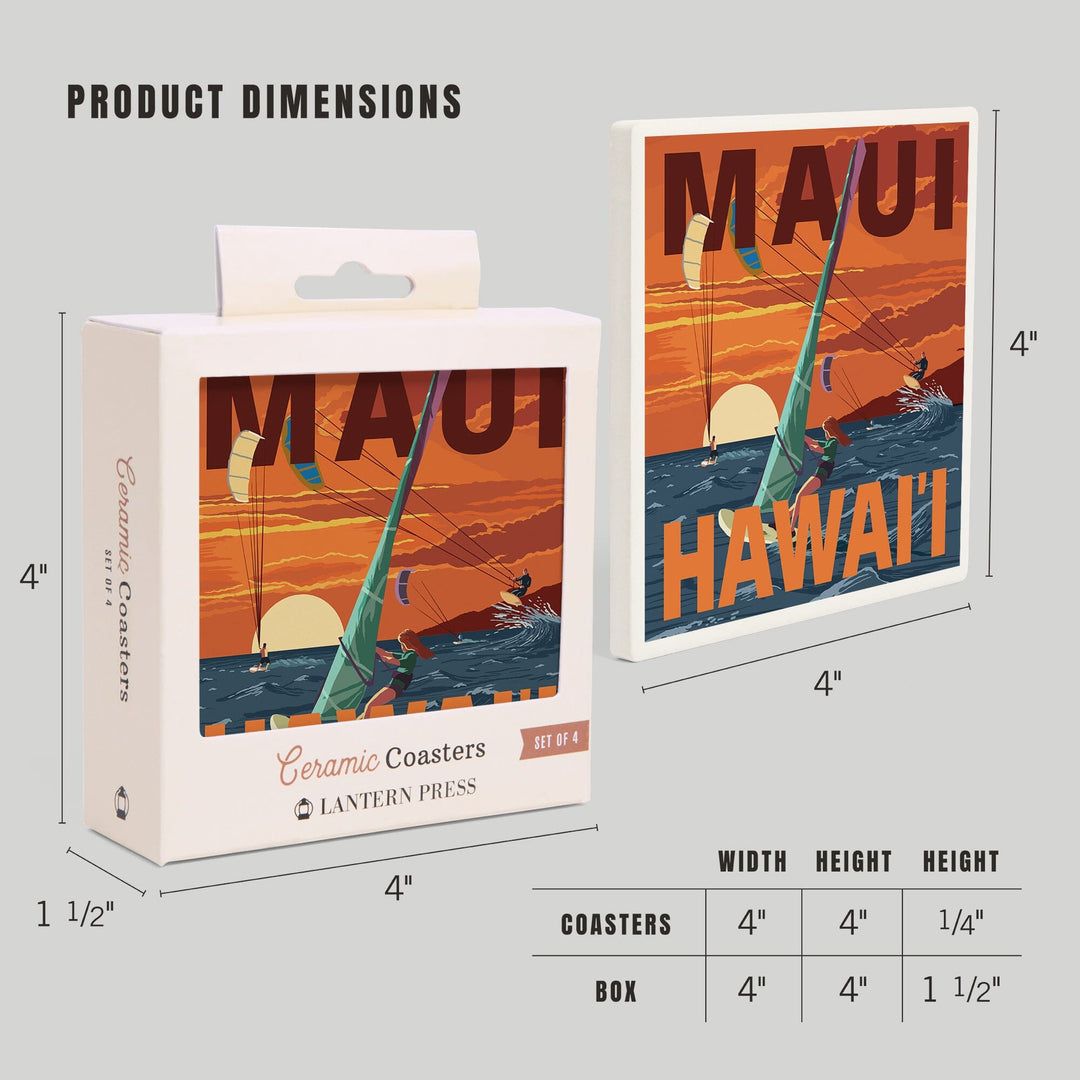Maui, Hawaii, Windsurfers Scene at Sunset, Coasters Coasters Lantern Press