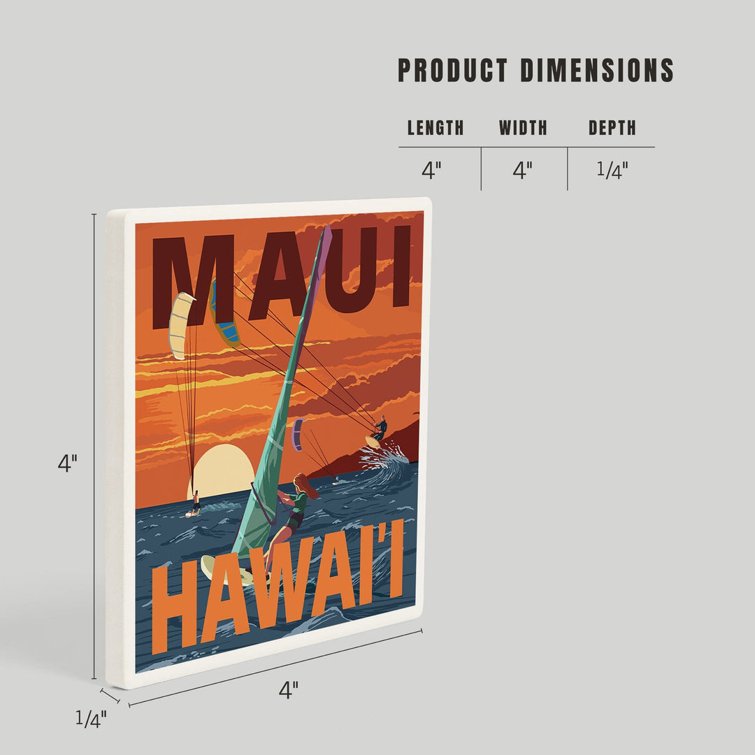 Maui, Hawaii, Windsurfers Scene at Sunset, Coasters Coasters Lantern Press