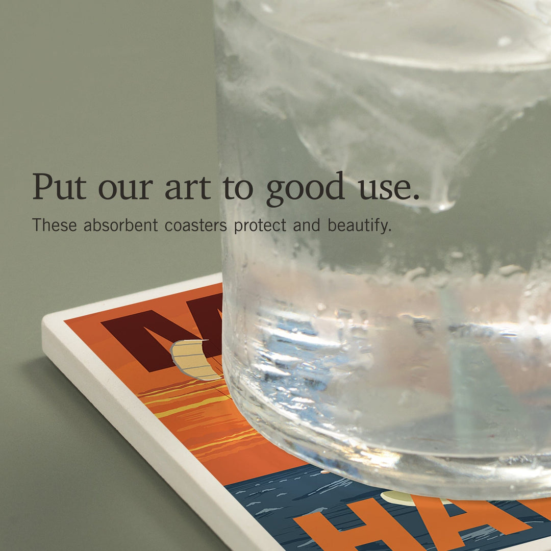 Maui, Hawaii, Windsurfers Scene at Sunset, Coasters Coasters Lantern Press