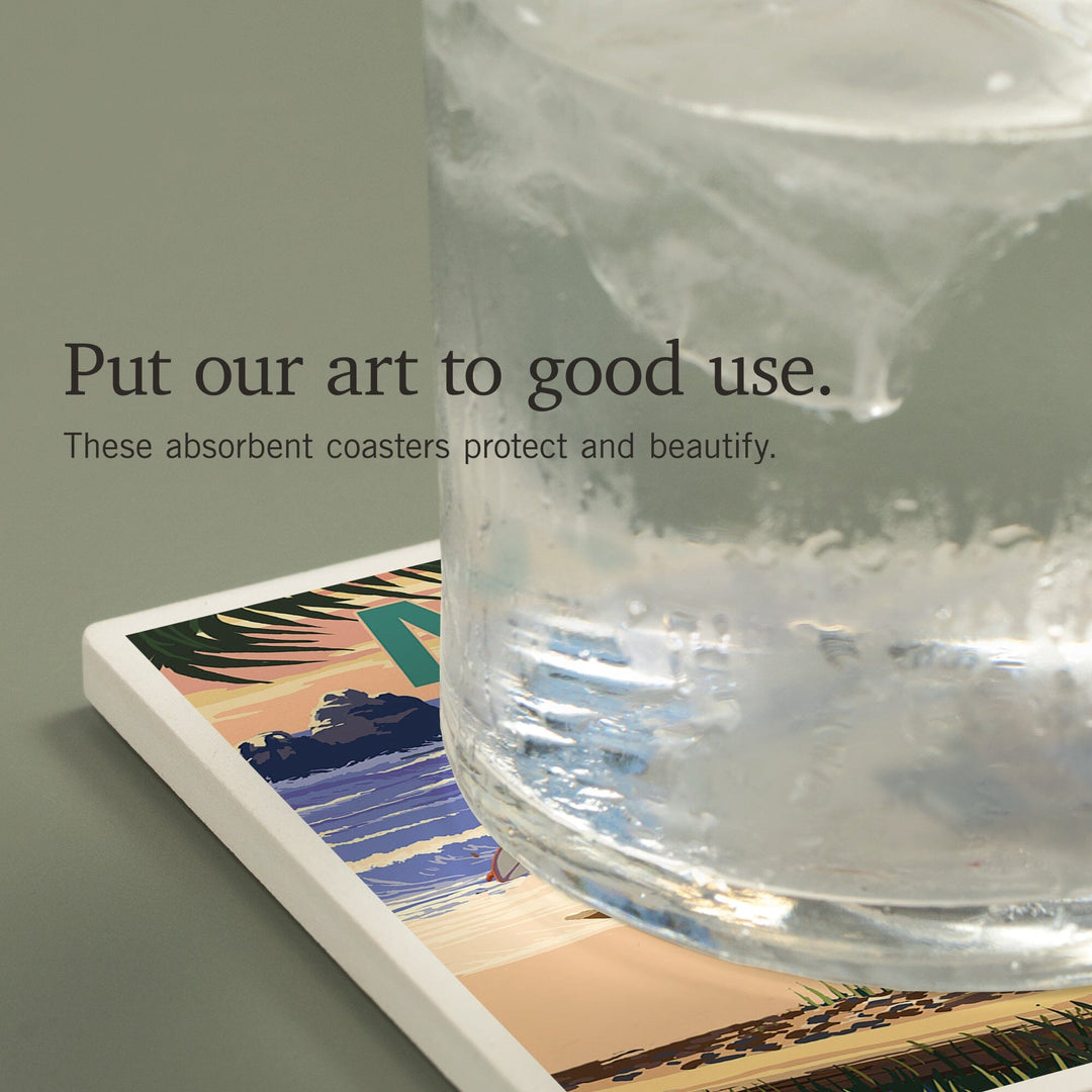 Maui, Hawaii, Woody and Beach, Coasters Coasters Lantern Press