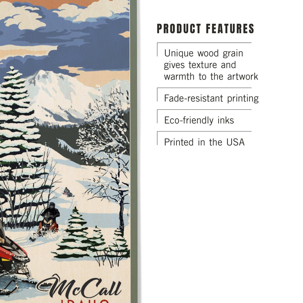 McCall, Idaho, Snowmobile Scene, Lantern Press Artwork, Wood Signs and Postcards - Lantern Press