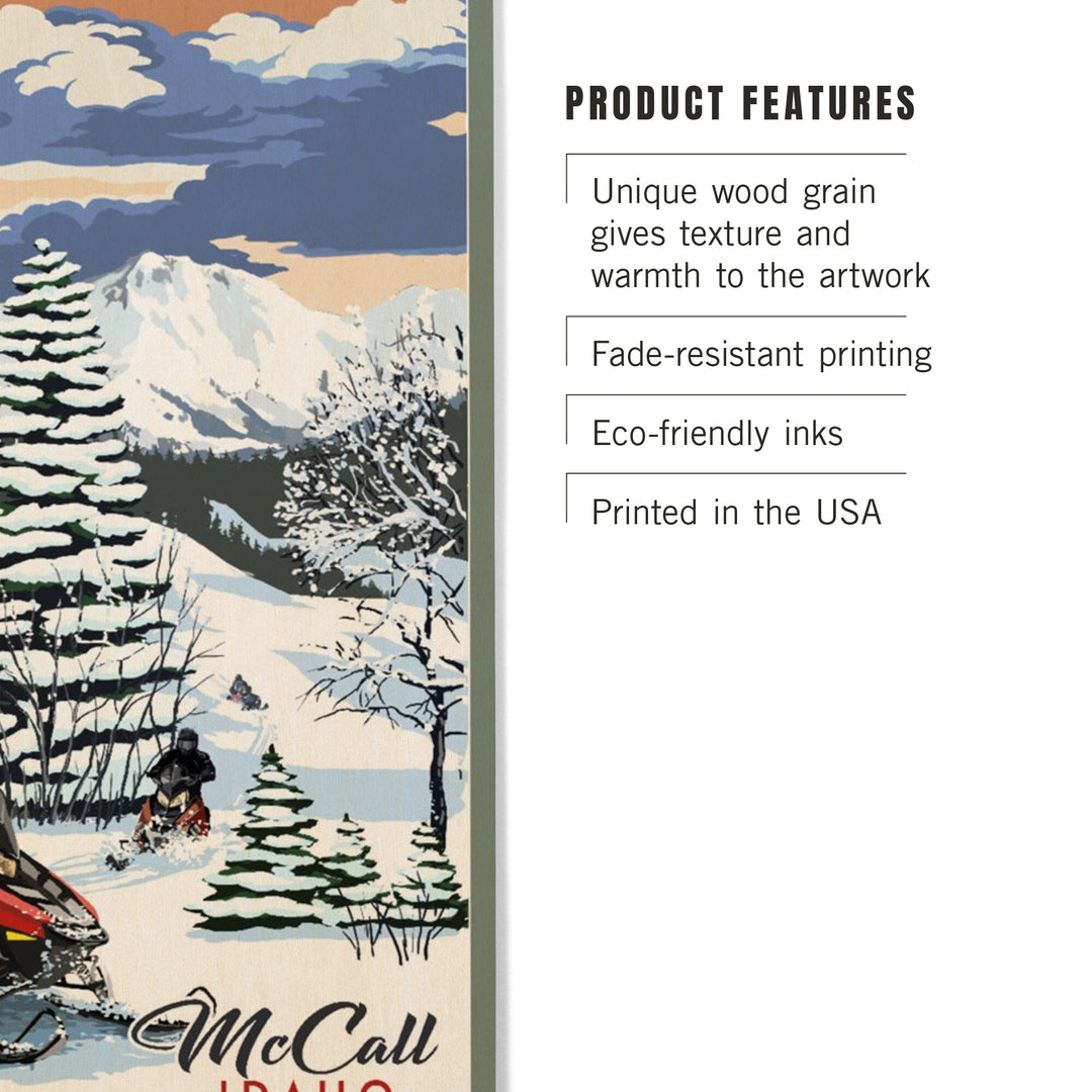 McCall, Idaho, Snowmobile Scene, Lantern Press Artwork, Wood Signs and Postcards - Lantern Press