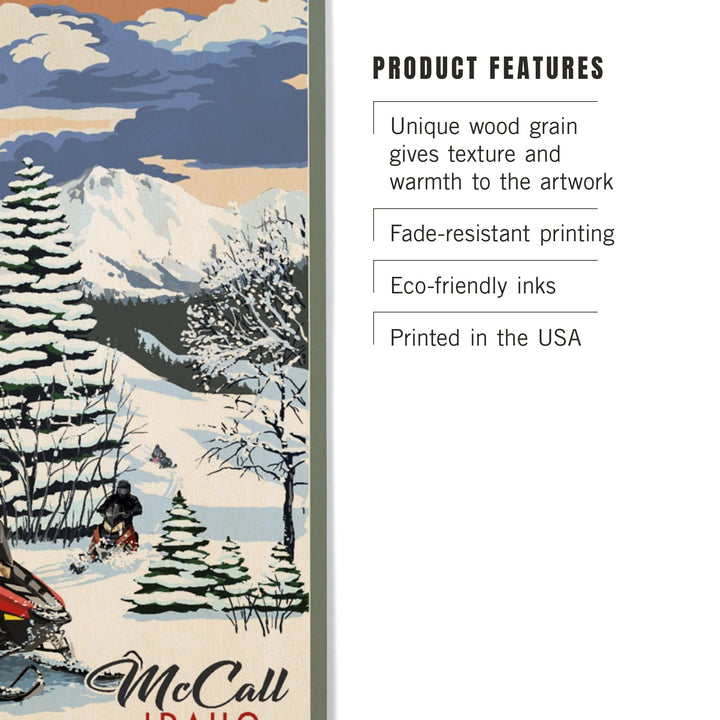 McCall, Idaho, Snowmobile Scene, Lantern Press Artwork, Wood Signs and Postcards - Lantern Press