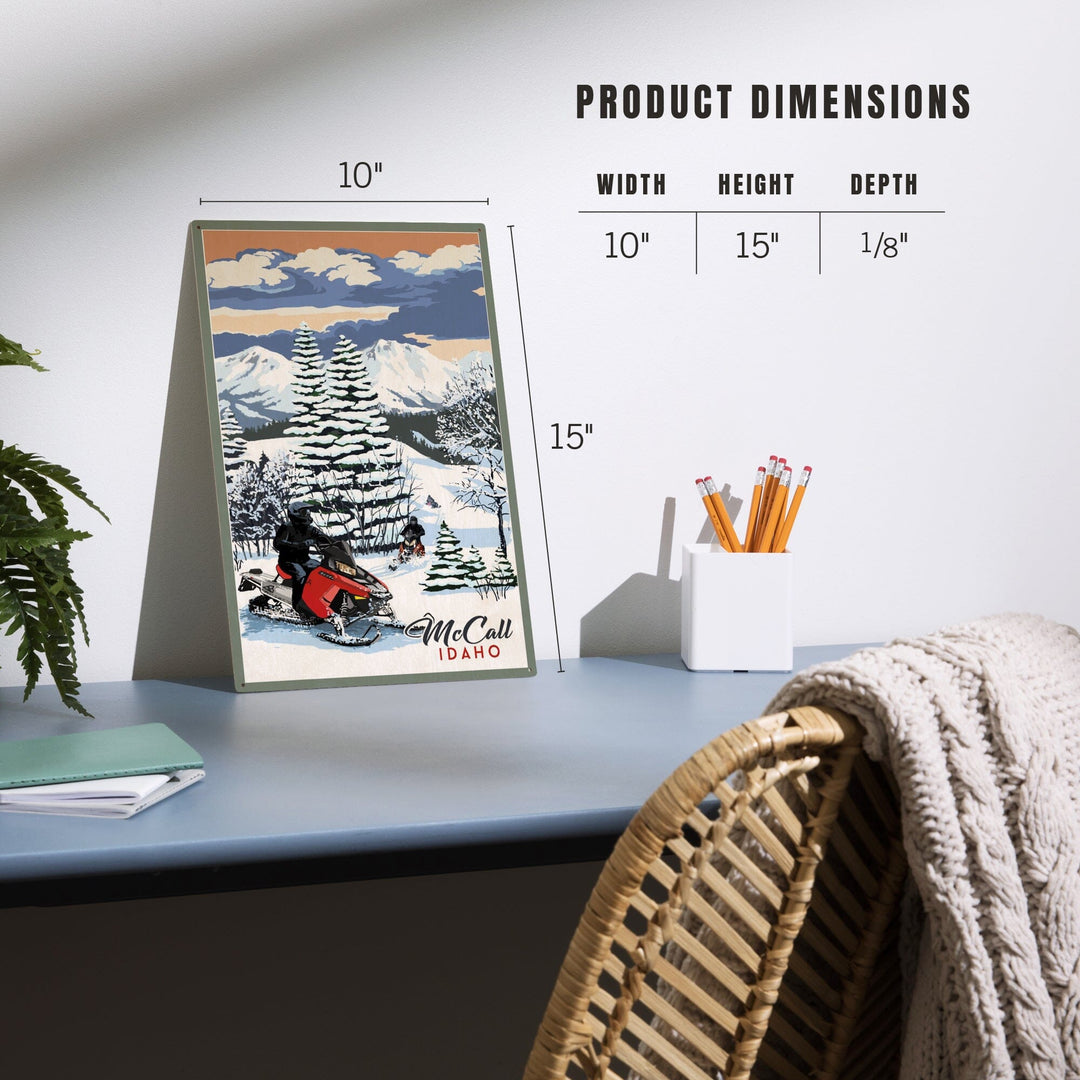 McCall, Idaho, Snowmobile Scene, Lantern Press Artwork, Wood Signs and Postcards - Lantern Press