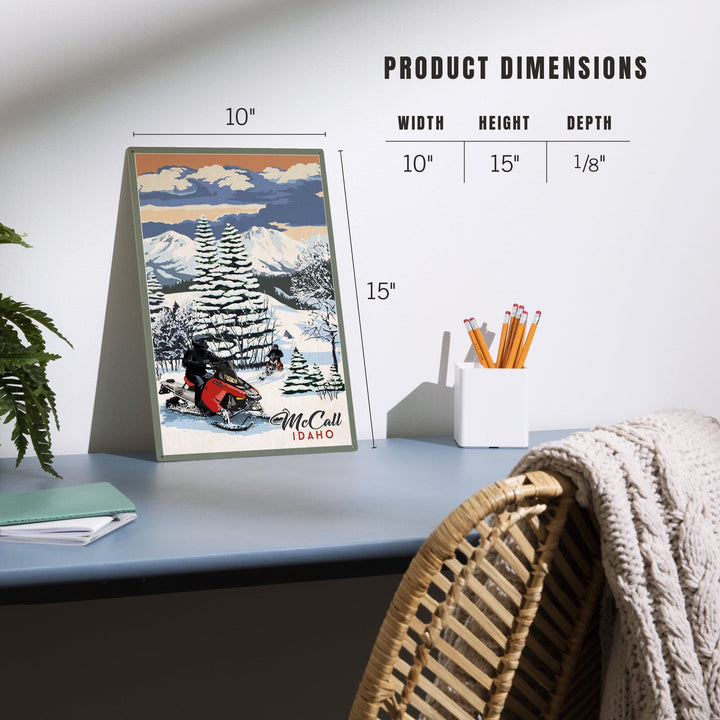 McCall, Idaho, Snowmobile Scene, Lantern Press Artwork, Wood Signs and Postcards - Lantern Press