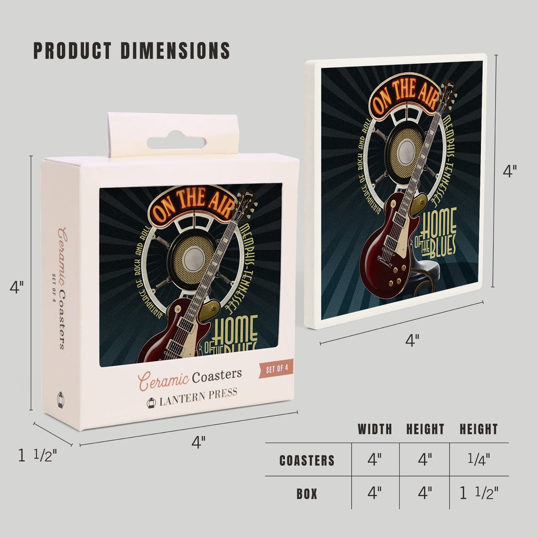 Memphis, Tennessee, Guitar and Microphone (Blue), Coasters Coasters Lantern Press