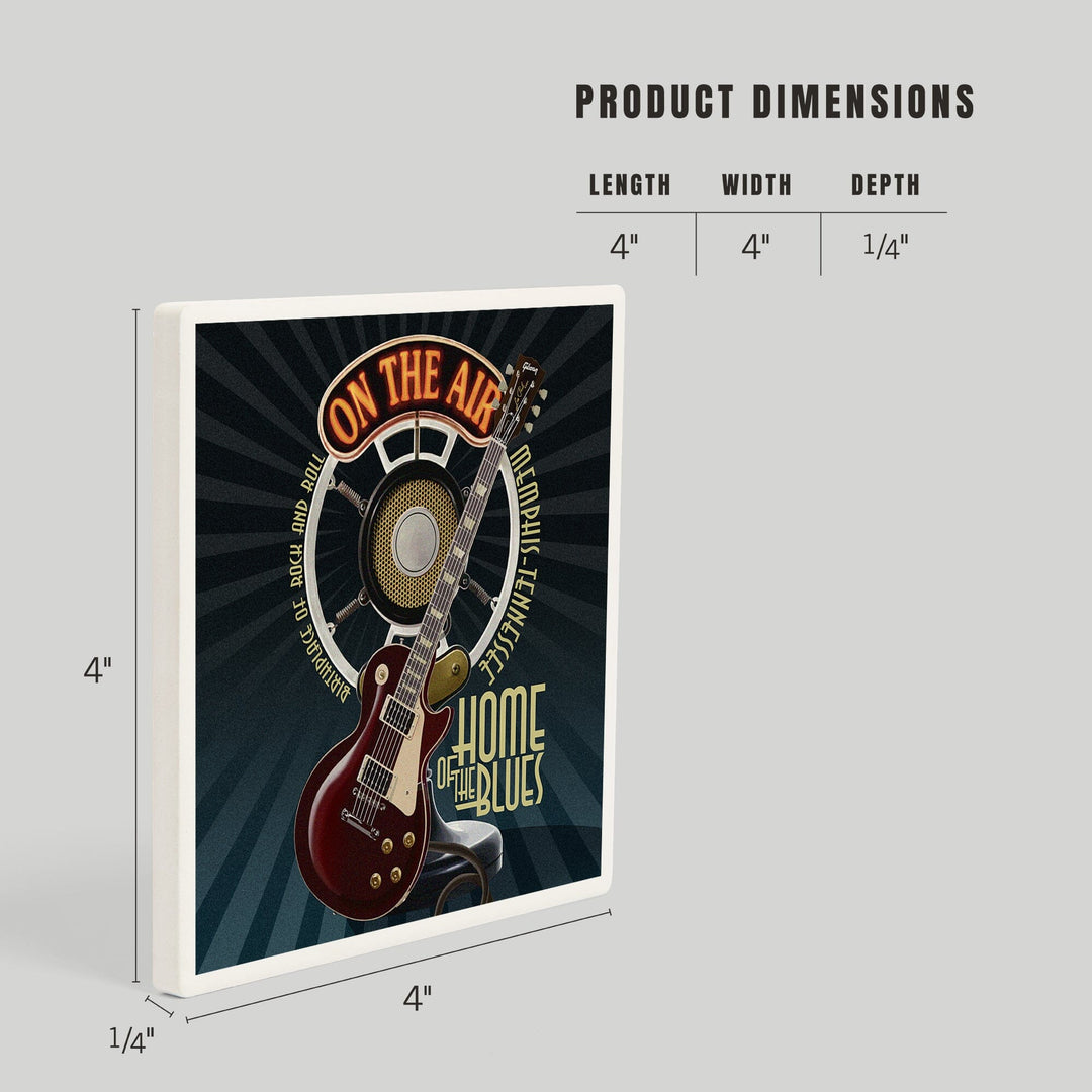 Memphis, Tennessee, Guitar and Microphone (Blue), Coasters Coasters Lantern Press