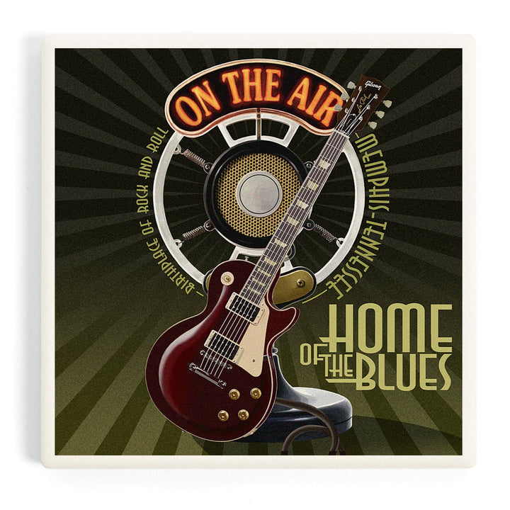 Memphis, Tennessee, Guitar and Microphone, Coasters Coasters Lantern Press Coaster