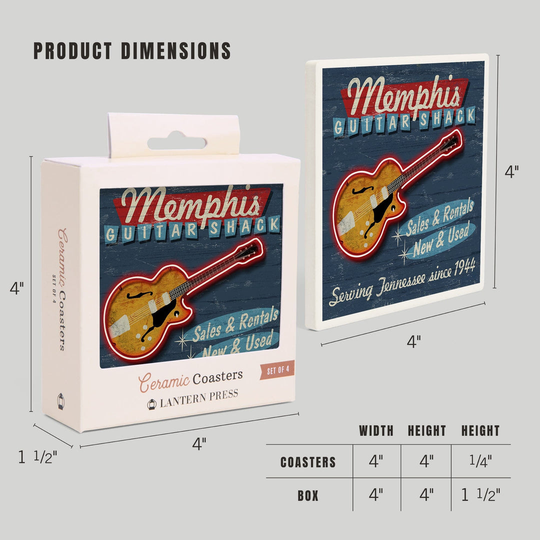 Memphis, Tennessee, Guitar Shack Vintage Sign, Coasters Coasters Lantern Press